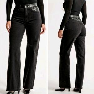 Abercrombie Fitch Jeans Women's 34 The 90s Relaxed High Rise Black Faux Leather